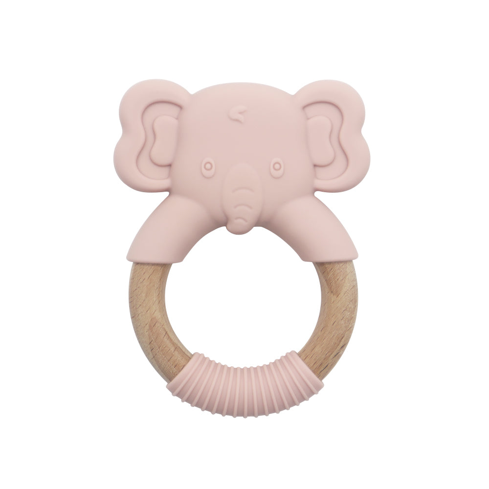 Mordillo Elefante Silicona con anillo de madera