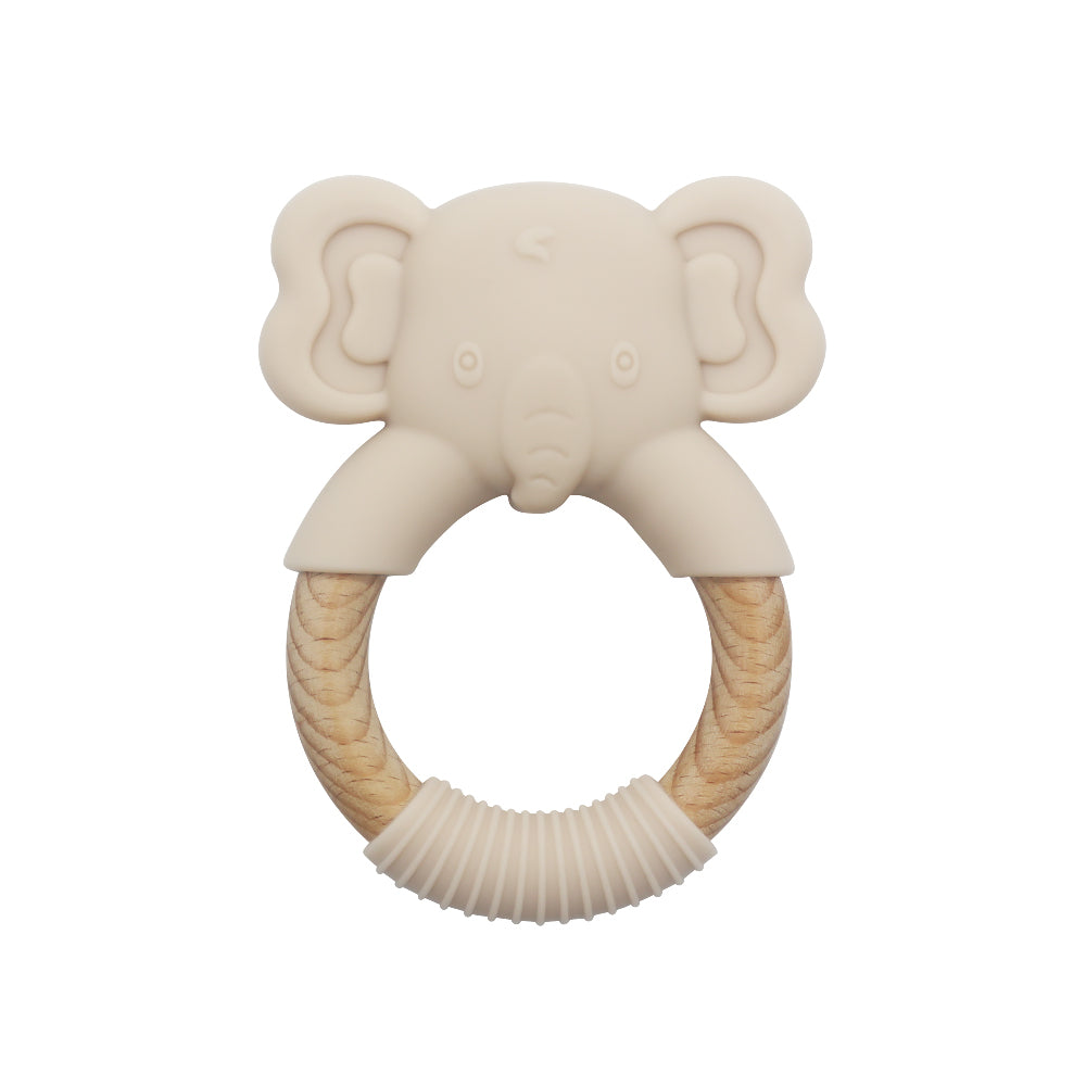 Mordillo Elefante Silicona con anillo de madera