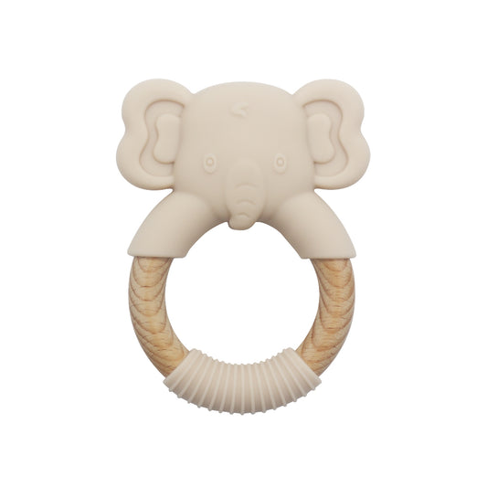 Mordillo Elefante Silicona con anillo de madera