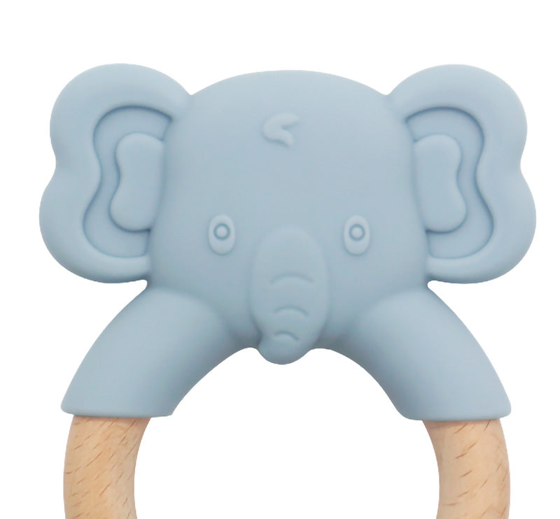 Mordillo Elefante Silicona con anillo de madera