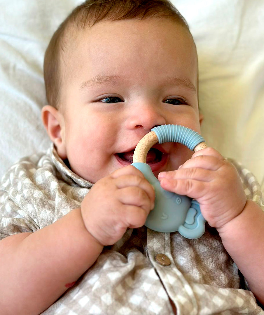 Mordillo Elefante Silicona con anillo de madera